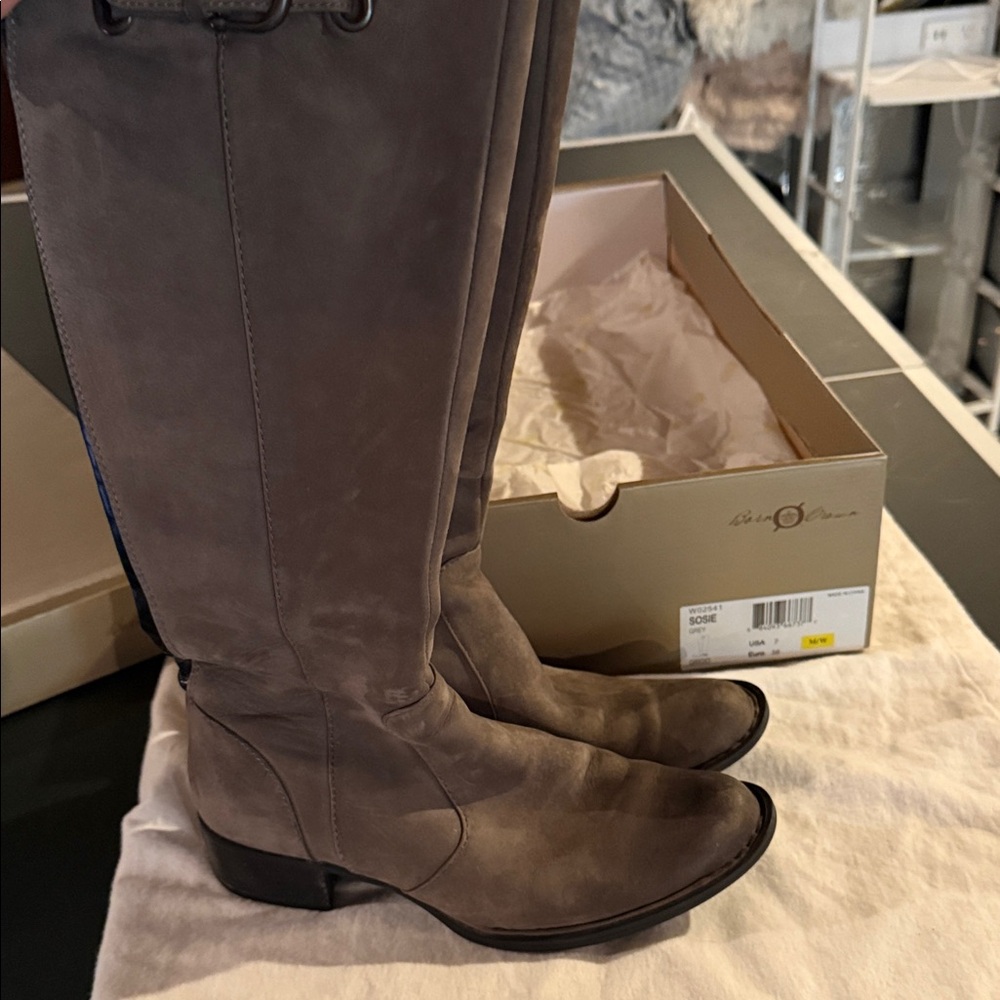 Grey brushed Suede Knee-High Boots